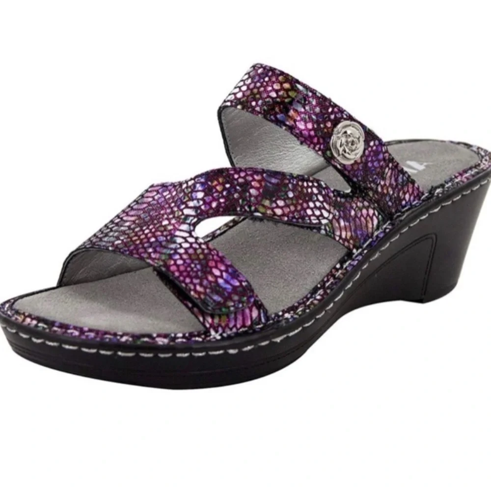Alegria Loti Leather Triple Strap Wedge Sandals
